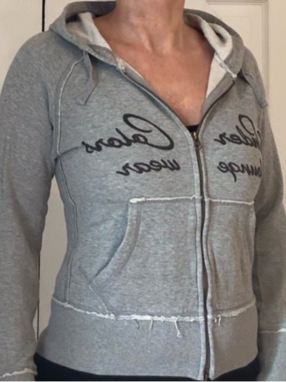 United Colors Of Benetton Gray Zip-Up Hoodie with Script Detail